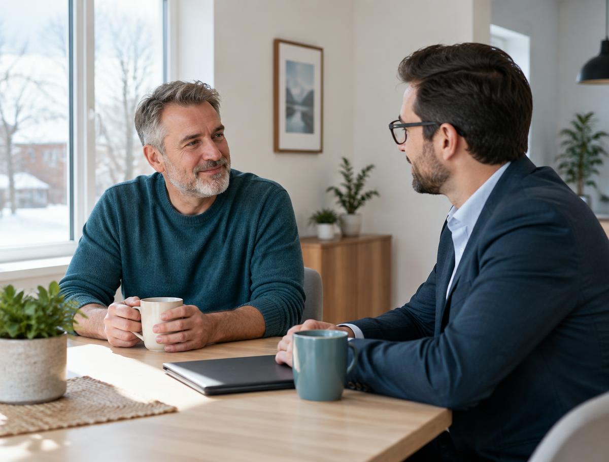 Propriétaire en conversation avec un conseiller
